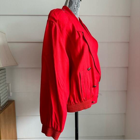 Vintage Cherry Red Silk Blend Bomber Jacket by Liz Claiborne 80s 90s jacket - Picture 7 of 11
